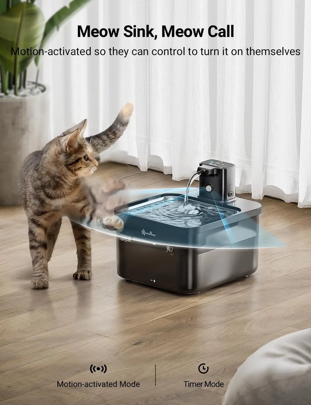 DownyPaws 2.5L Wireless Stainless Steel Cat Water Fountain – 4000mAh Battery & Motion Sensor