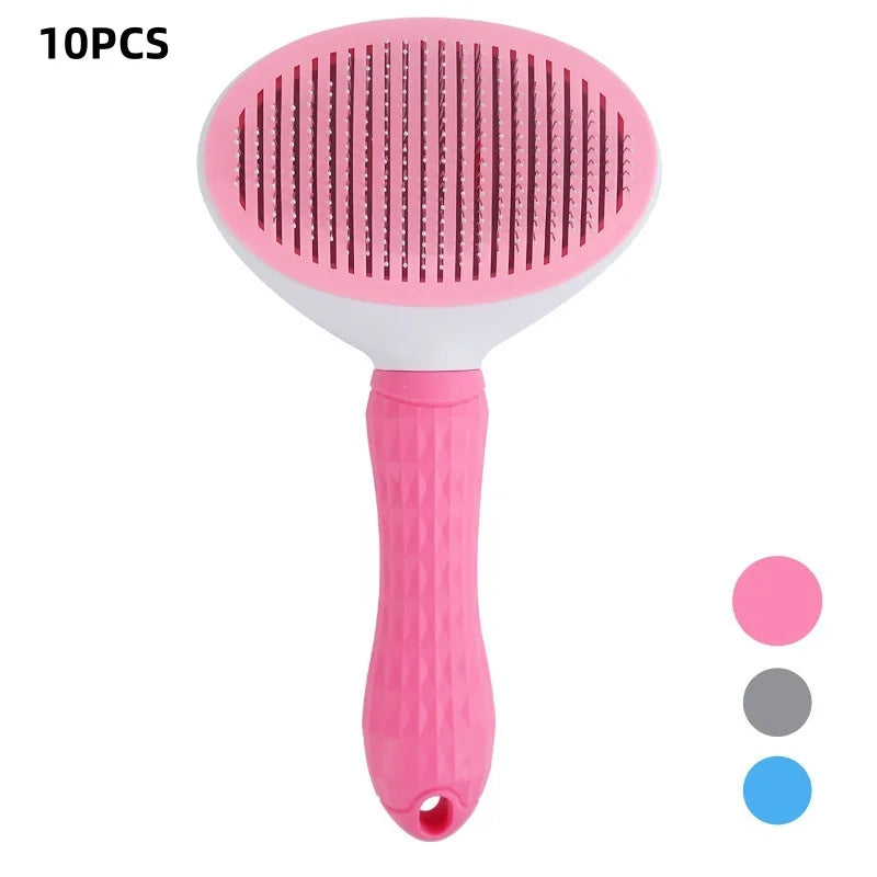 Self-Cleaning Pet Grooming Brush – Slicker Brush for Dogs & Cats, Reduces Shedding | Pink, Blue & Grey