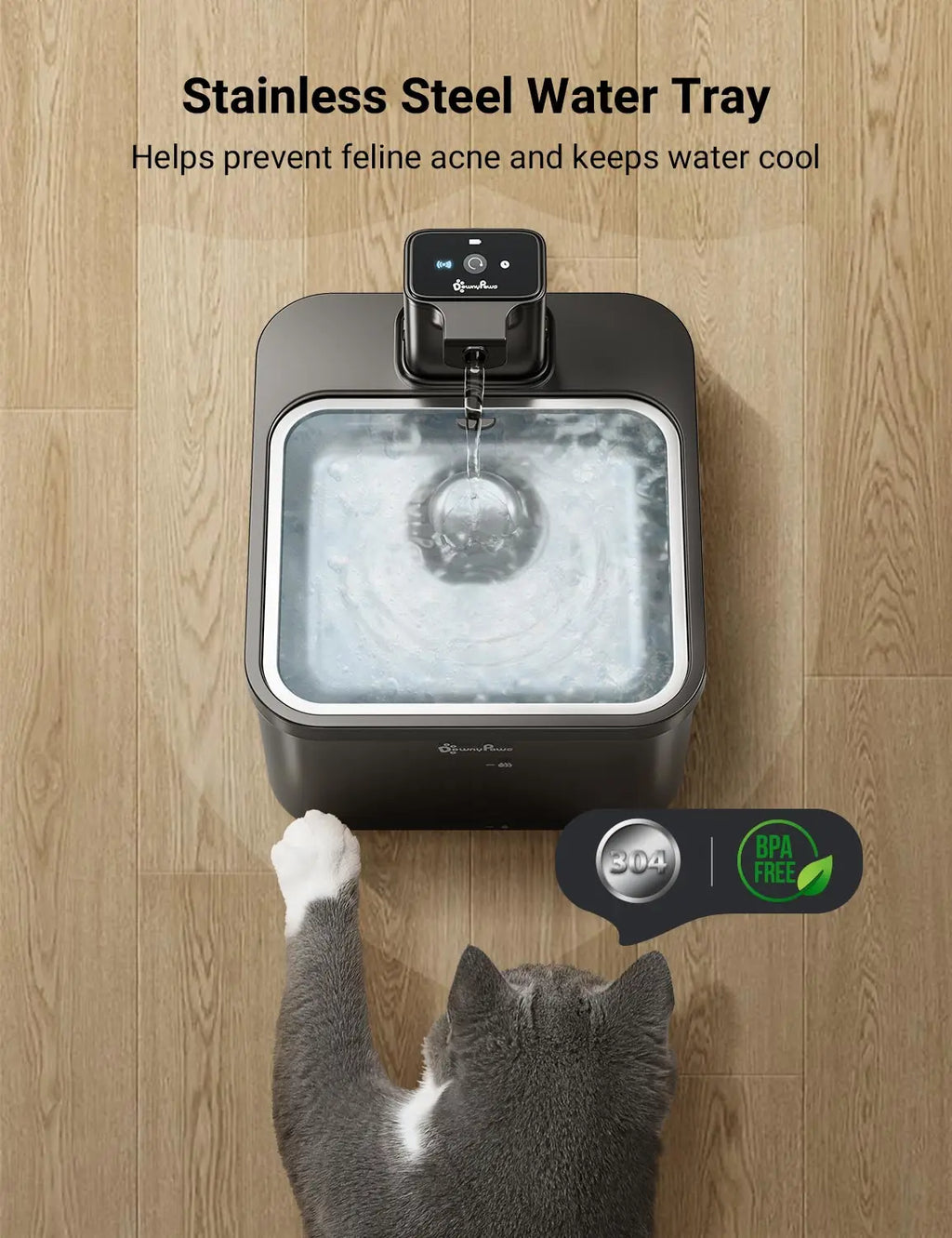 DownyPaws 2.5L Wireless Stainless Steel Cat Water Fountain – 4000mAh Battery & Motion Sensor