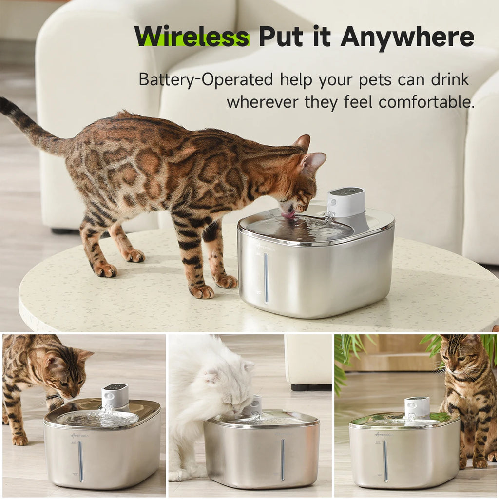 APETDOLA 4L Wireless Stainless Steel Pet Water Fountain – 6-Layer Filtration & Motion Sensor for Cats & Dogs