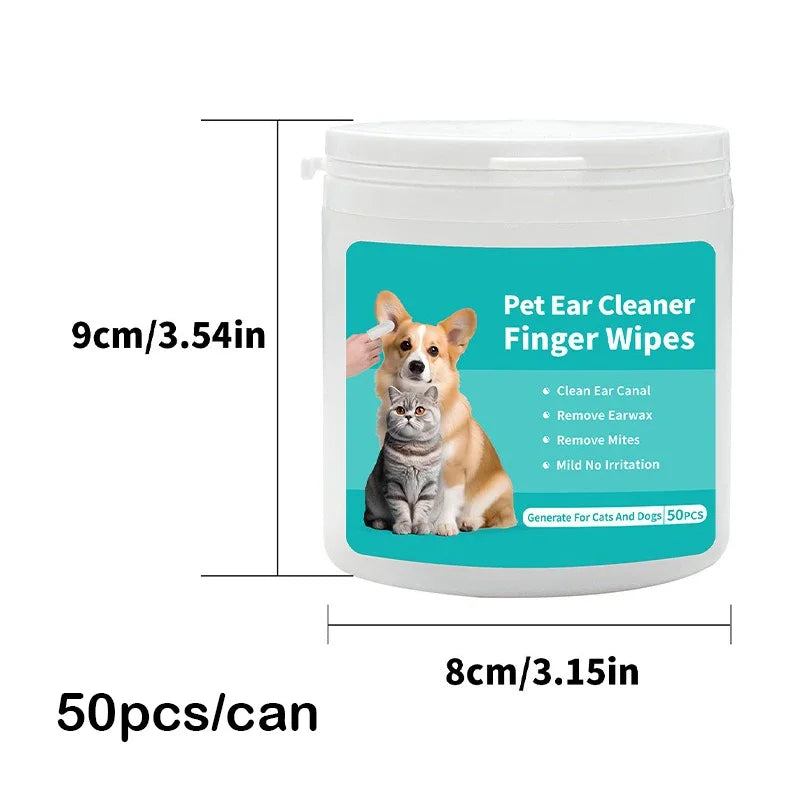 Pet Ear Cleaning Wipes 50-Pack – Fingertip Design for Dogs & Cats | Removes Ear Mites & Wax