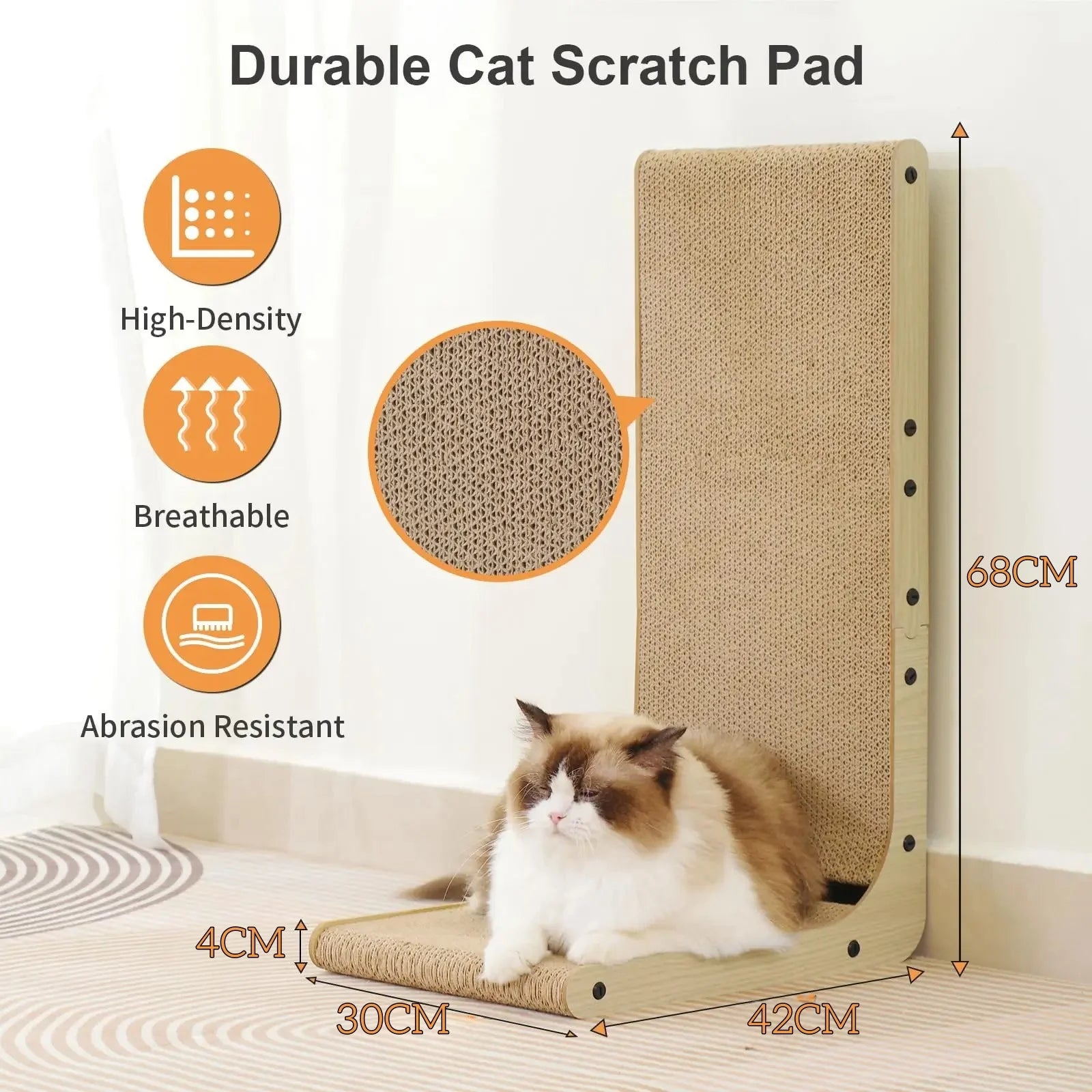 L-Shape Cat Scratching Post – Wear-Resistant Cardboard Scratcher, Furniture Protector | Medium & Large