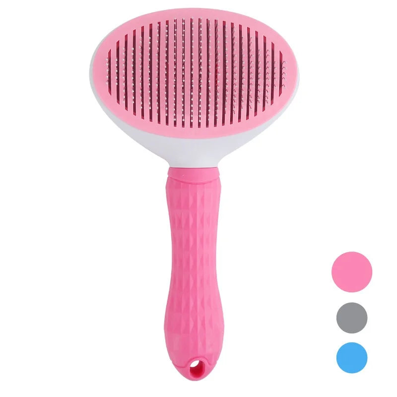 Self-Cleaning Pet Grooming Brush – Slicker Brush for Dogs & Cats, Reduces Shedding | Pink, Blue & Grey