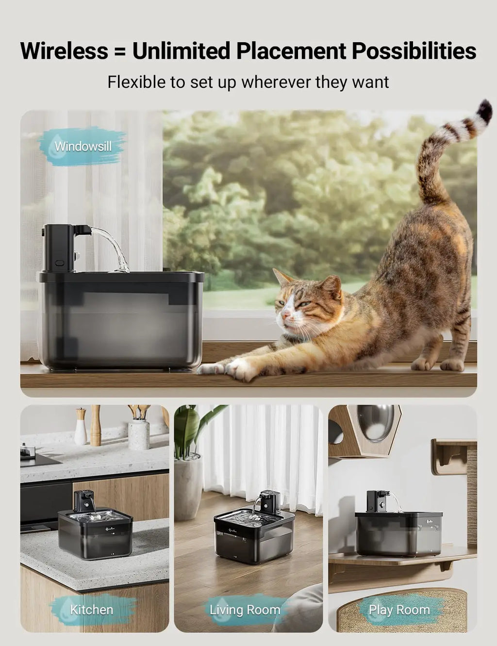 DownyPaws 2.5L Wireless Stainless Steel Cat Water Fountain – 4000mAh Battery & Motion Sensor