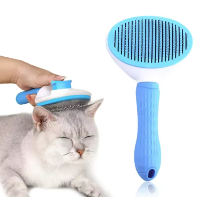 Self-Cleaning Pet Grooming Brush – Slicker Brush for Dogs & Cats, Reduces Shedding | Pink, Blue & Grey