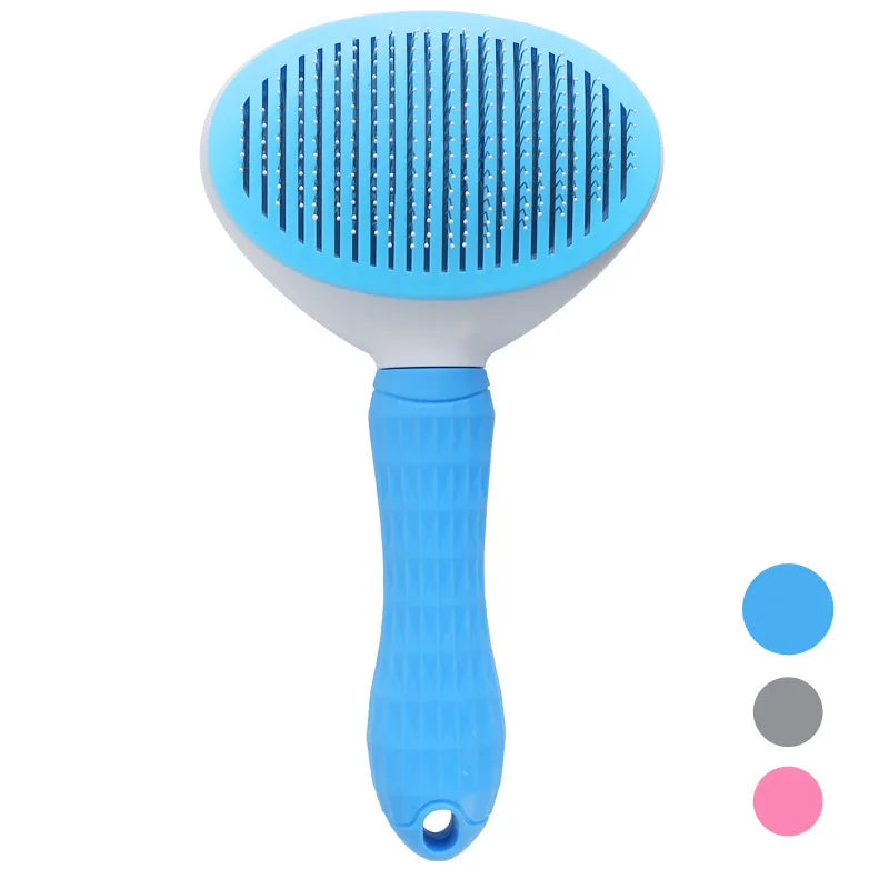 Self-Cleaning Pet Grooming Brush – Slicker Brush for Dogs & Cats, Reduces Shedding | Pink, Blue & Grey