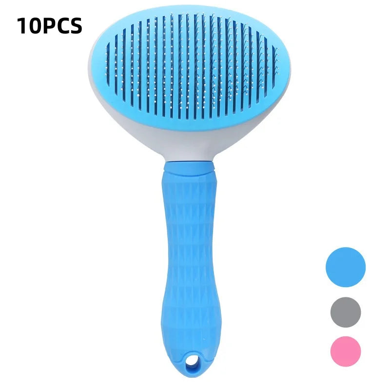 Self-Cleaning Pet Grooming Brush – Slicker Brush for Dogs & Cats, Reduces Shedding | Pink, Blue & Grey