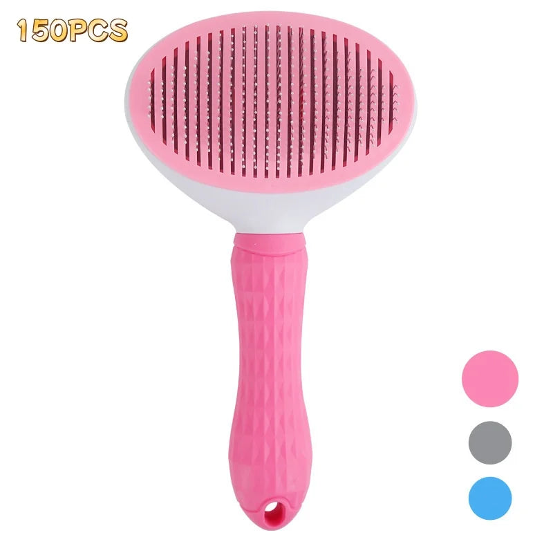 Self-Cleaning Pet Grooming Brush – Slicker Brush for Dogs & Cats, Reduces Shedding | Pink, Blue & Grey