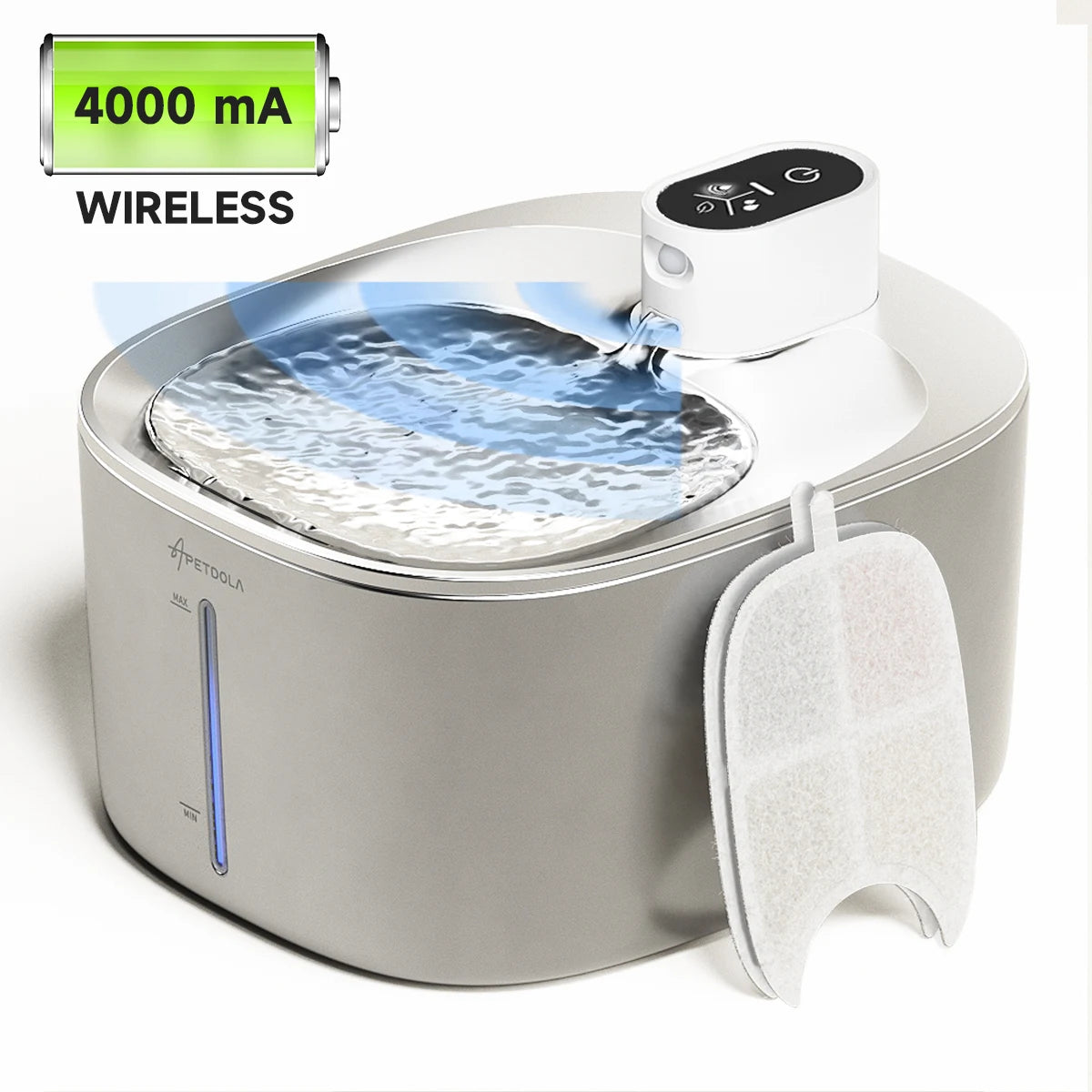 APETDOLA 4L Wireless Stainless Steel Pet Water Fountain – 6-Layer Filtration & Motion Sensor for Cats & Dogs