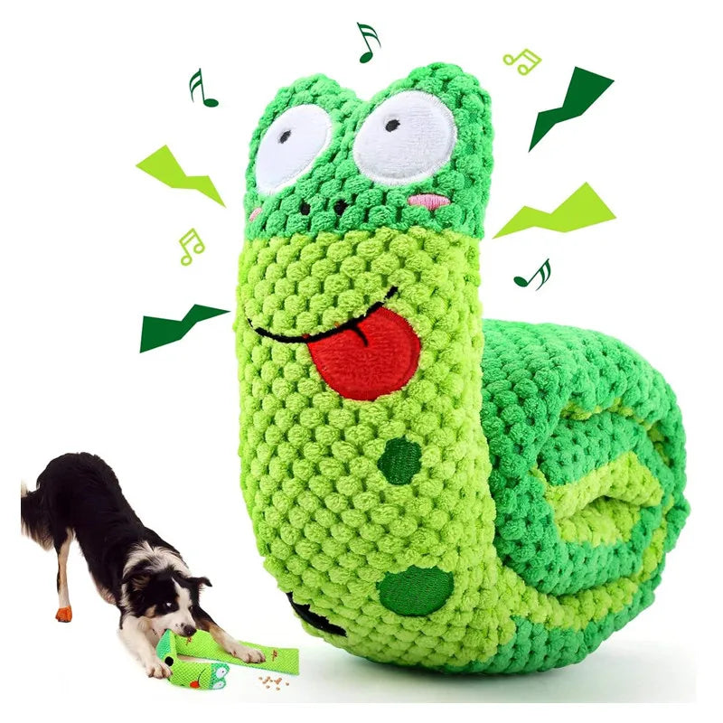 Interactive Dog Puzzle Feeder Toy – Foldable Snail Plush with Squeaker for Mental Stimulation