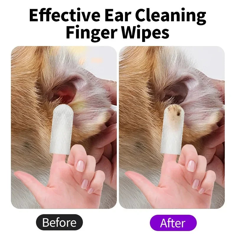 Pet Ear Cleaning Wipes 50-Pack – Fingertip Design for Dogs & Cats | Removes Ear Mites & Wax