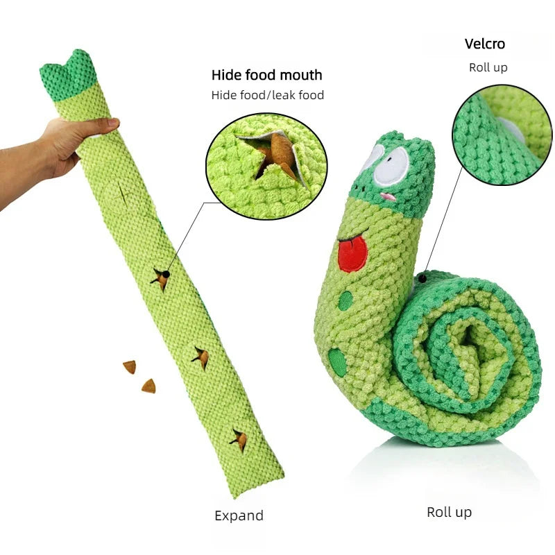 Interactive Dog Puzzle Feeder Toy – Foldable Snail Plush with Squeaker for Mental Stimulation