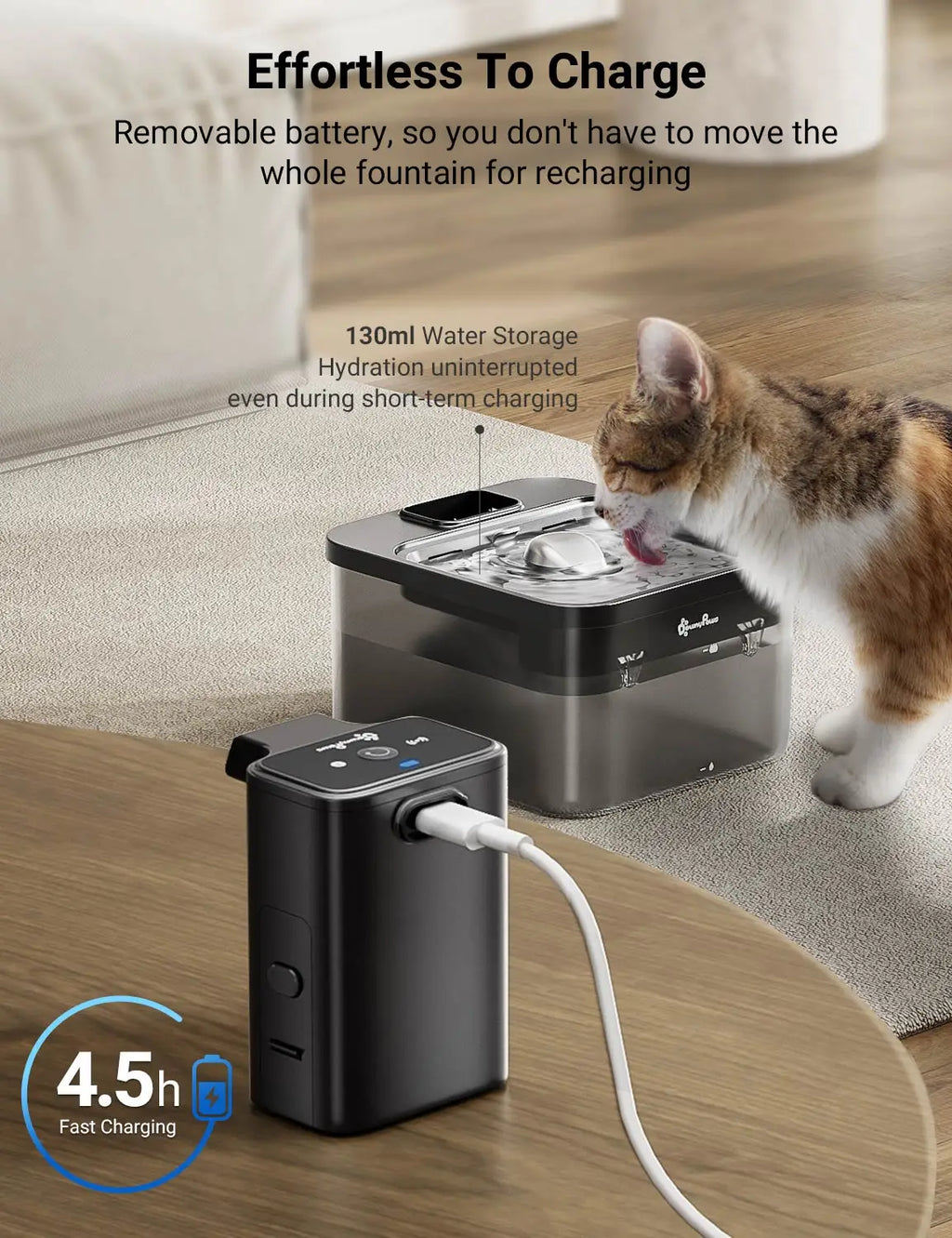 DownyPaws 2.5L Wireless Stainless Steel Cat Water Fountain – 4000mAh Battery & Motion Sensor