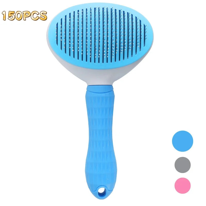 Self-Cleaning Pet Grooming Brush – Slicker Brush for Dogs & Cats, Reduces Shedding | Pink, Blue & Grey