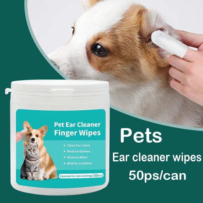 Pet Ear Cleaning Wipes 50-Pack – Fingertip Design for Dogs & Cats | Removes Ear Mites & Wax