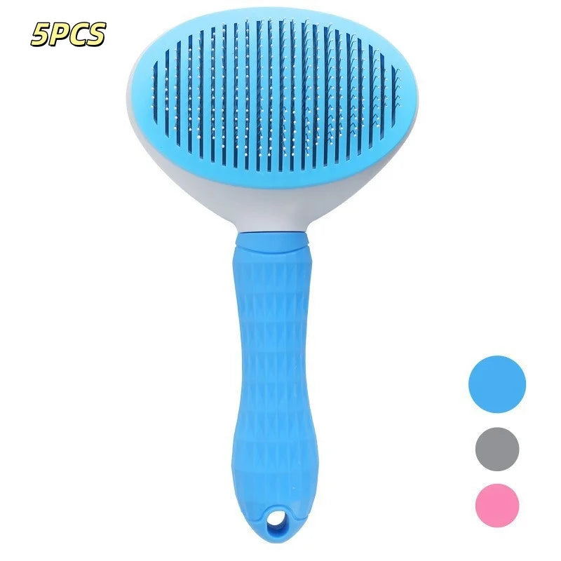 Self-Cleaning Pet Grooming Brush – Slicker Brush for Dogs & Cats, Reduces Shedding | Pink, Blue & Grey
