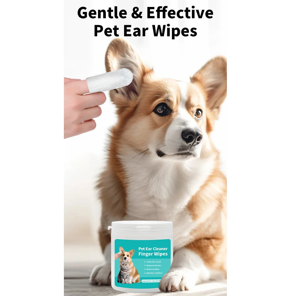 Pet Ear Cleaning Wipes 50-Pack – Fingertip Design for Dogs & Cats | Removes Ear Mites & Wax