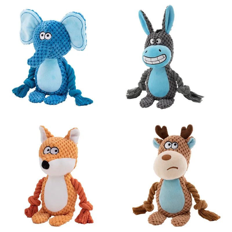 Plush Squeaky Dog Chew Toys – Bite-Resistant Animal Shapes for Puppies & Dogs | Chicken, Fox, Elephant & More