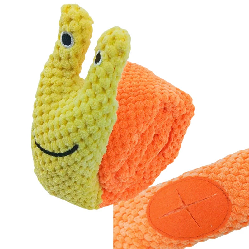 Interactive Dog Puzzle Feeder Toy – Foldable Snail Plush with Squeaker for Mental Stimulation
