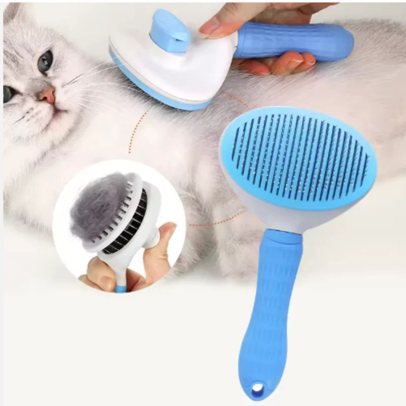 Self-Cleaning Pet Grooming Brush – Slicker Brush for Dogs & Cats, Reduces Shedding | Pink, Blue & Grey