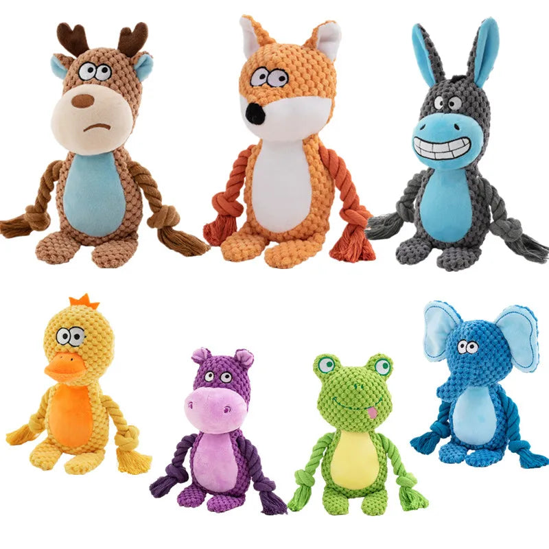 Plush Squeaky Dog Chew Toys – Bite-Resistant Animal Shapes for Puppies & Dogs | Chicken, Fox, Elephant & More