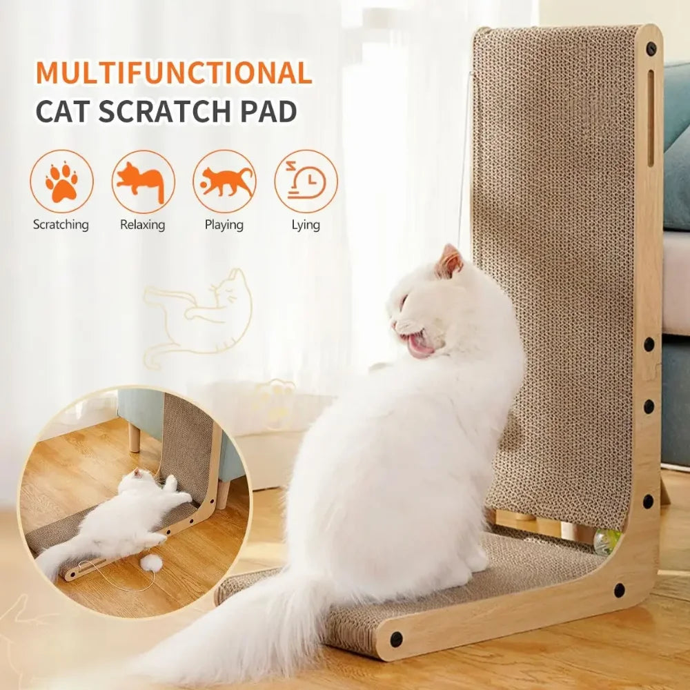 L-Shape Cat Scratching Post – Wear-Resistant Cardboard Scratcher, Furniture Protector | Medium & Large